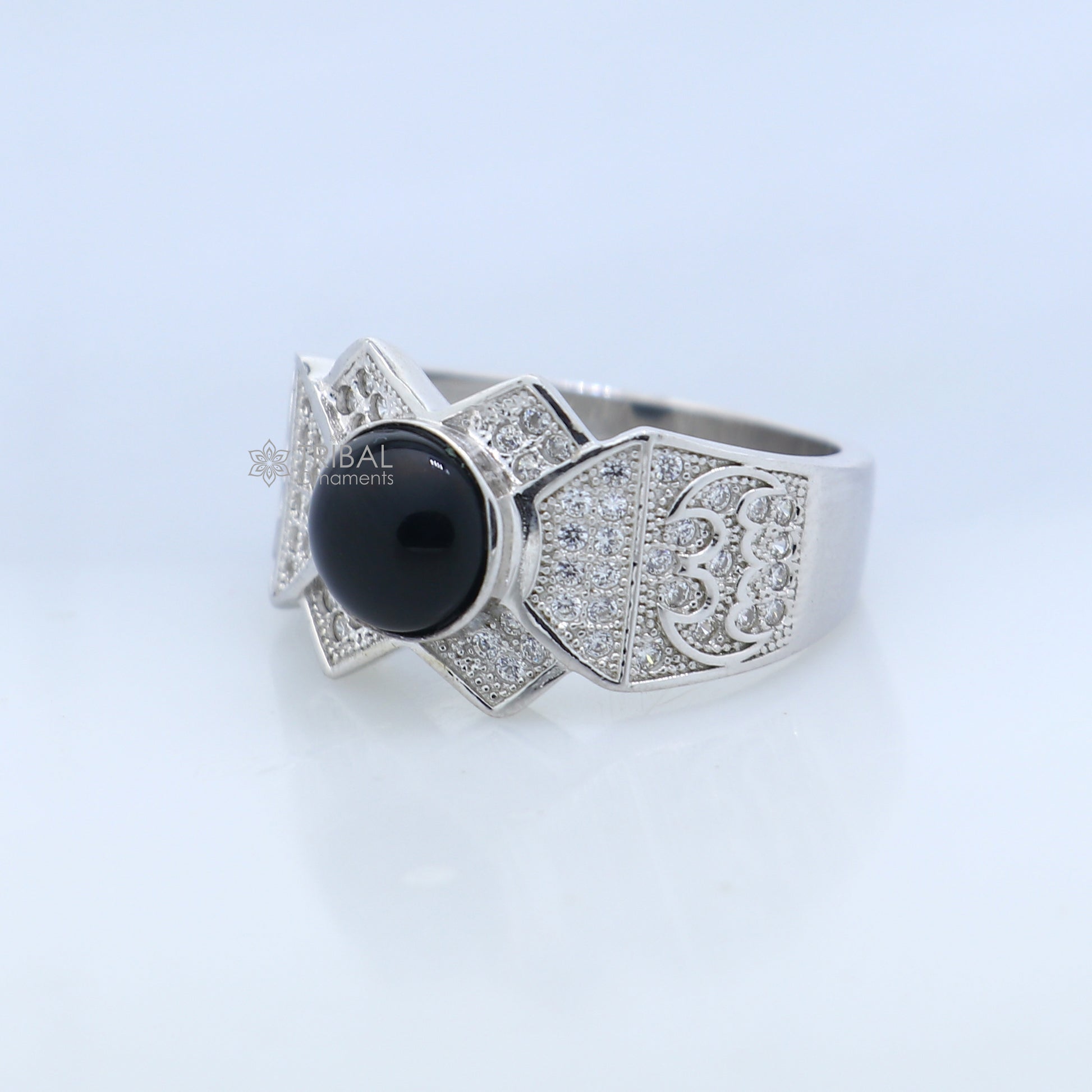 925 sterling silver black stone ring Jewelry sr725 - TRIBAL ORNAMENTS