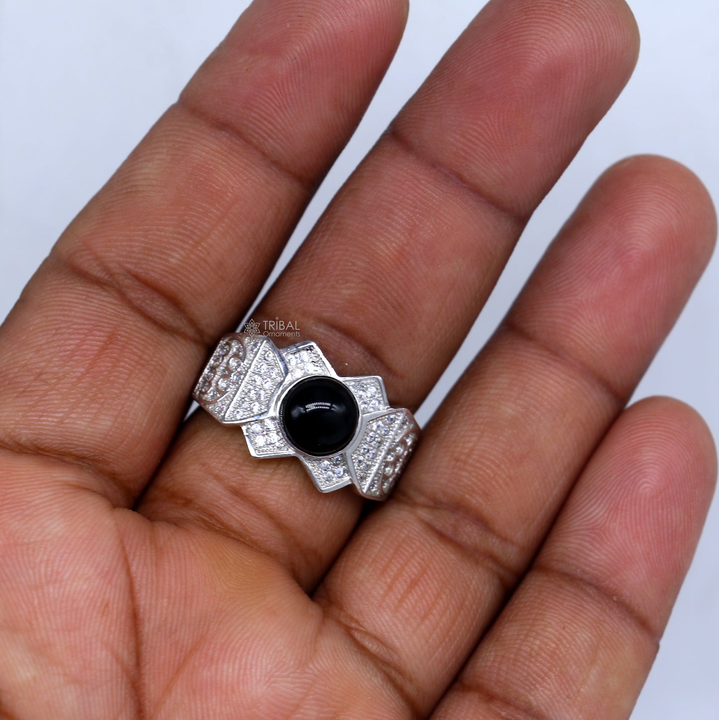 925 sterling silver black stone ring Jewelry sr725 - TRIBAL ORNAMENTS