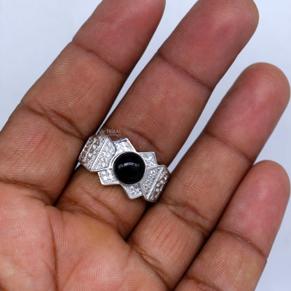 925 sterling silver black stone ring Jewelry sr725 - TRIBAL ORNAMENTS