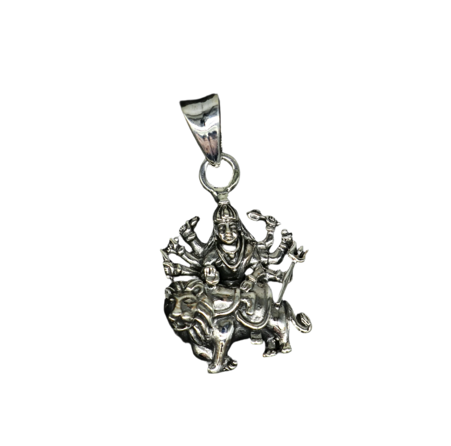 Sterling silver Goddess Bhawani Durga Maa pendant, unisex tribal jewelry, personalized silver locket by TRIBAL ORNAMENTS.