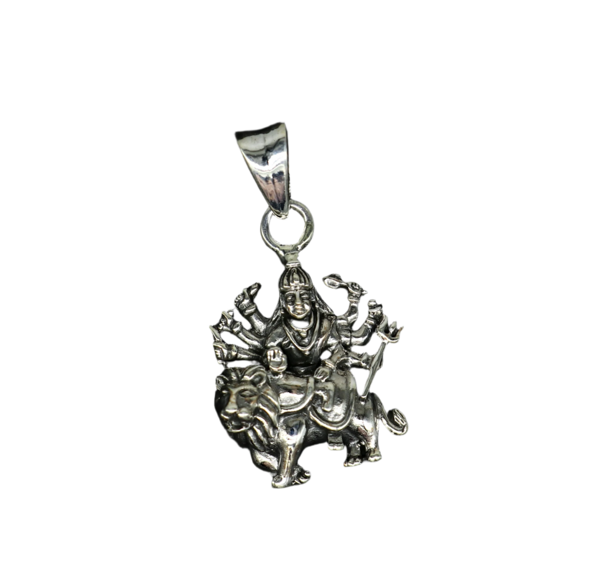 Sterling silver Goddess Bhawani Durga Maa pendant, unisex tribal jewelry, personalized silver locket by TRIBAL ORNAMENTS.