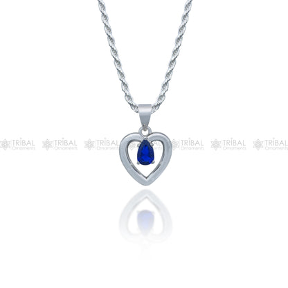 925 Sterling silver pendant set with blue sapphire heart-shaped gemstone, featuring intricate tribal design by Tribal Ornaments