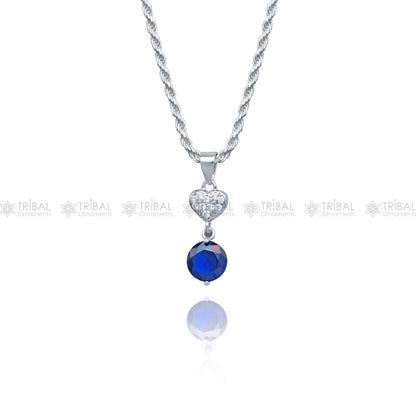 925 Sterling silver pendant set with round blue sapphire diamond from TRIBAL ORNAMENTS, featuring a elegant jewelry design.
