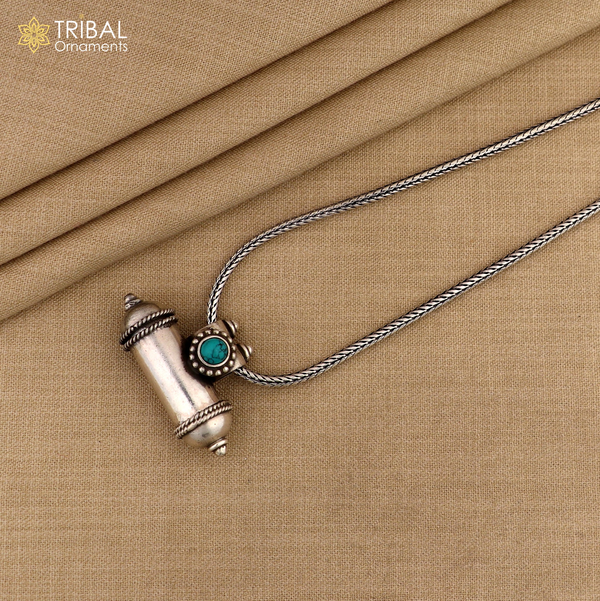 925 sterling silver blue turquoise stone box amulet pendant, container pendant unisex jewelry nsp389 - TRIBAL ORNAMENTS