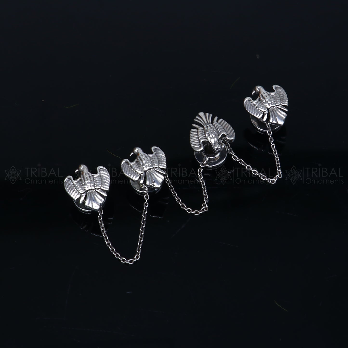 Set of 4 925 Sterling Silver bull design kurta buttons and cufflinks by TRIBAL ORNAMENTS, cultural trendy jewelry accessories.