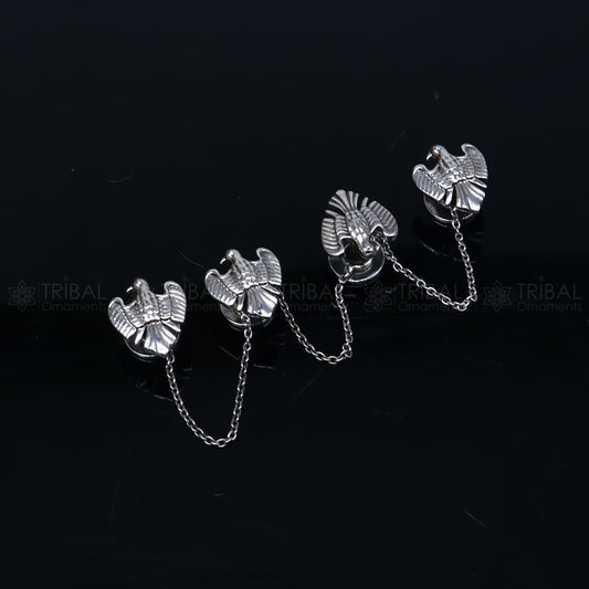 Set of 4 925 Sterling Silver bull design kurta buttons and cufflinks by TRIBAL ORNAMENTS, cultural trendy jewelry accessories.