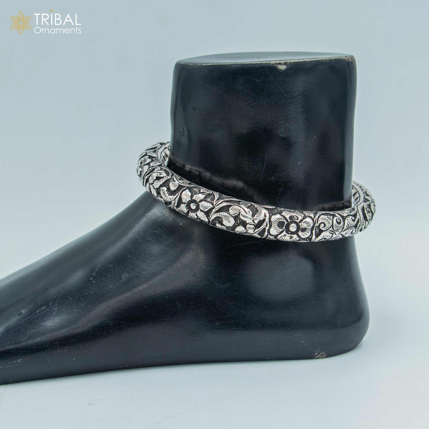 925 sterling silver chitai work customized foot anklet kada ethnic jewelry nsfk132 - TRIBAL ORNAMENTS