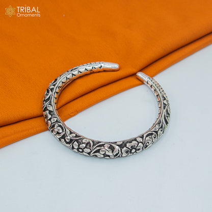 Sterling silver chitai work customized foot anklet kada featuring intricate ethnic tribal ornament design.