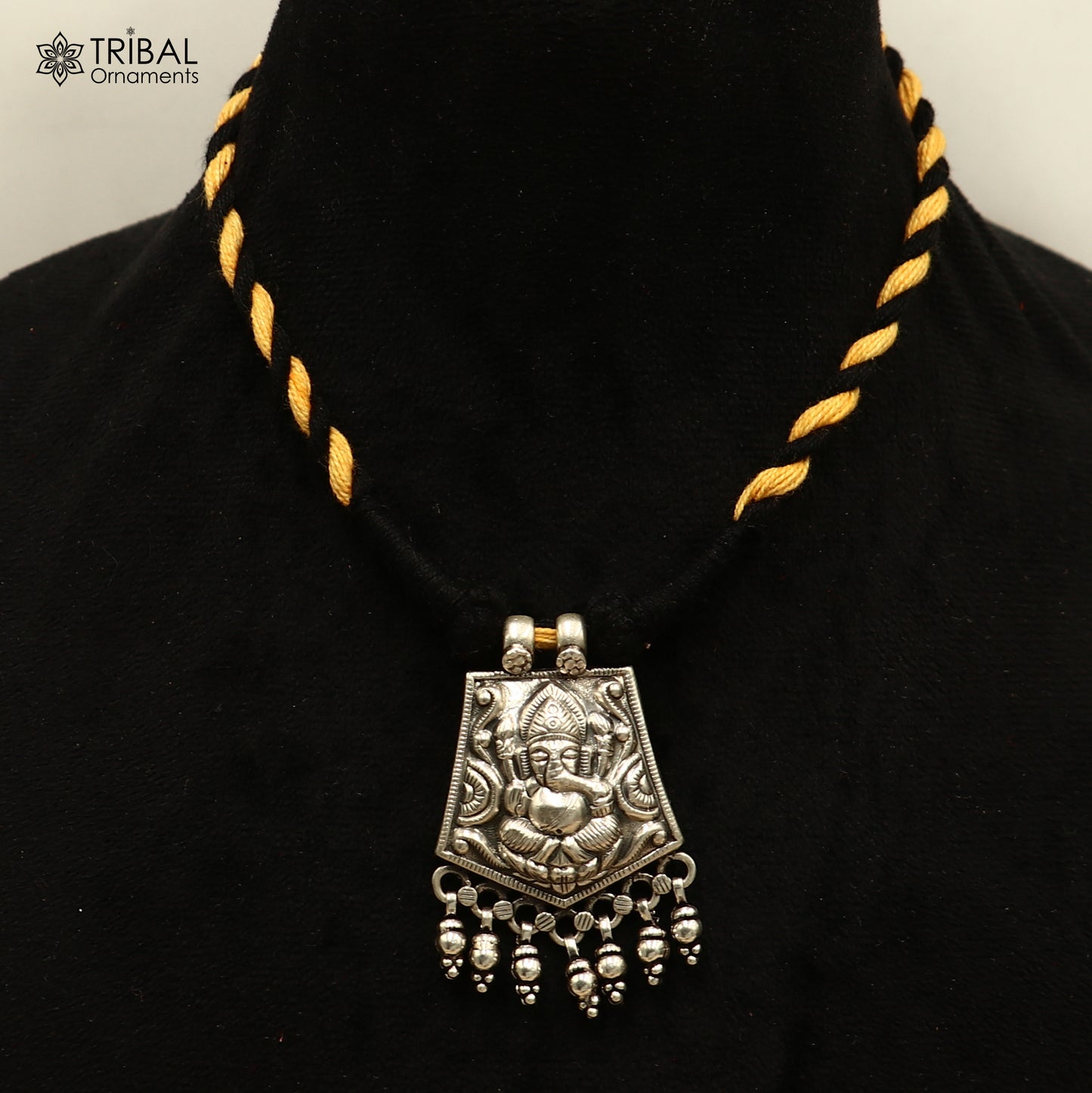 925 sterling silver chitai work ganesha  thread (dori) necklace traditional jewelry set786 - TRIBAL ORNAMENTS