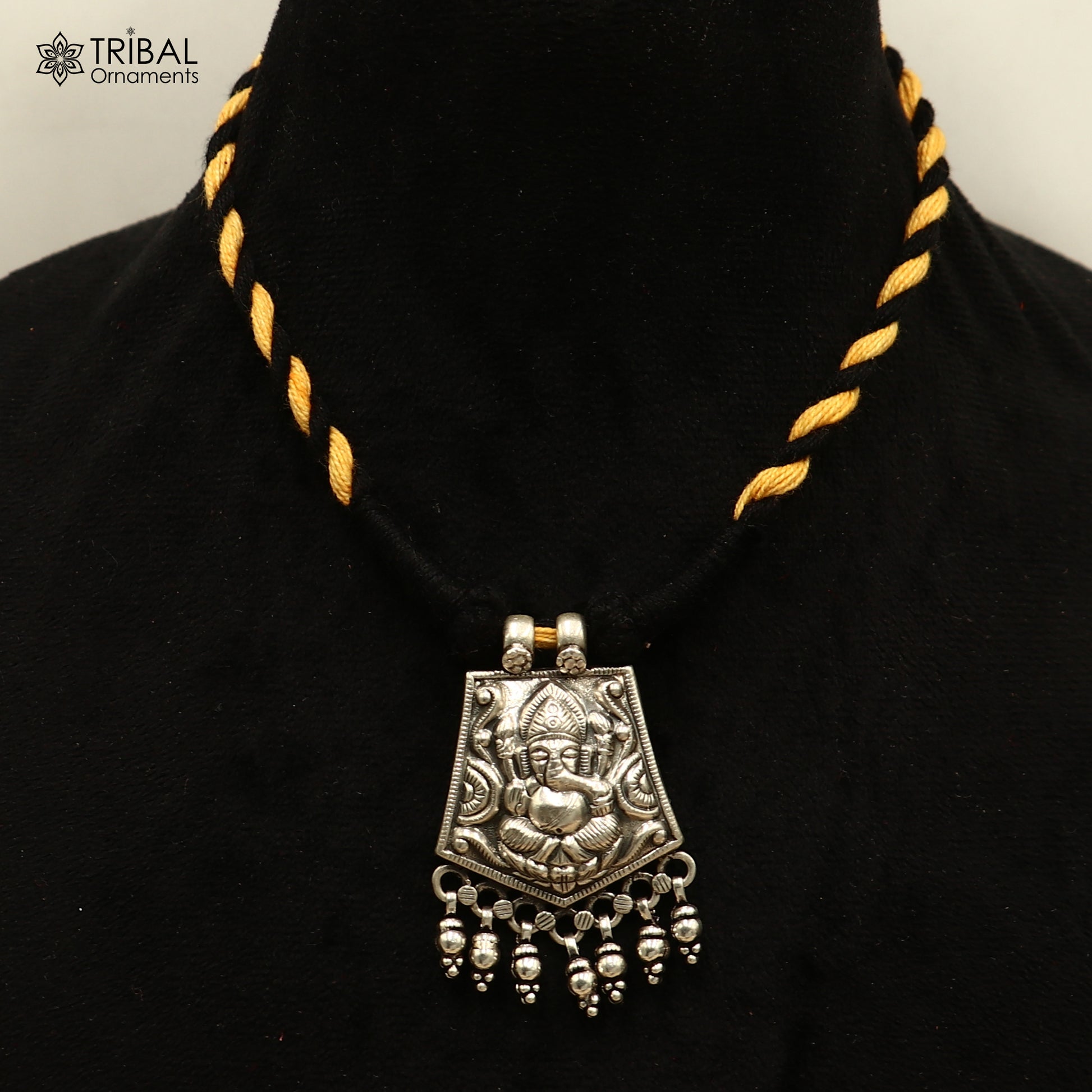 925 sterling silver chitai work ganesha  thread (dori) necklace traditional jewelry set786 - TRIBAL ORNAMENTS