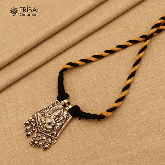 925 sterling silver chitai work ganesha  thread (dori) necklace traditional jewelry set786 - TRIBAL ORNAMENTS