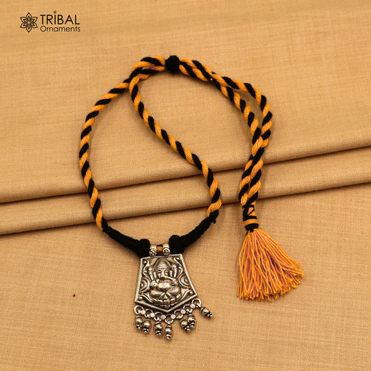 925 sterling silver chitai work ganesha  thread (dori) necklace traditional jewelry set786 - TRIBAL ORNAMENTS