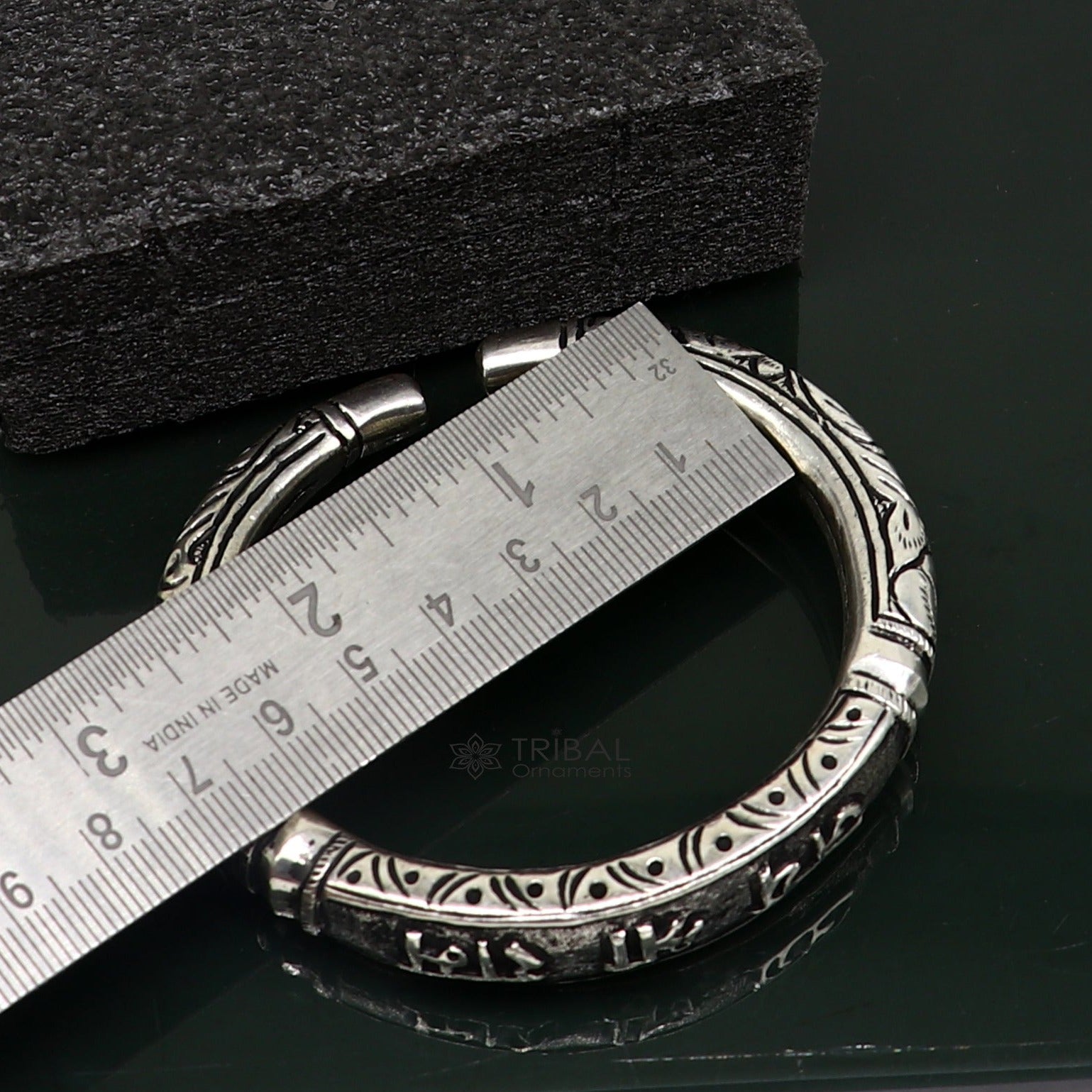 925 Sterling silver handmade chitai work "jai shree ram" lord rama mantra bracelet kada best divine unisex tribal ethnic jewelry nsk584 - TRIBAL ORNAMENTS