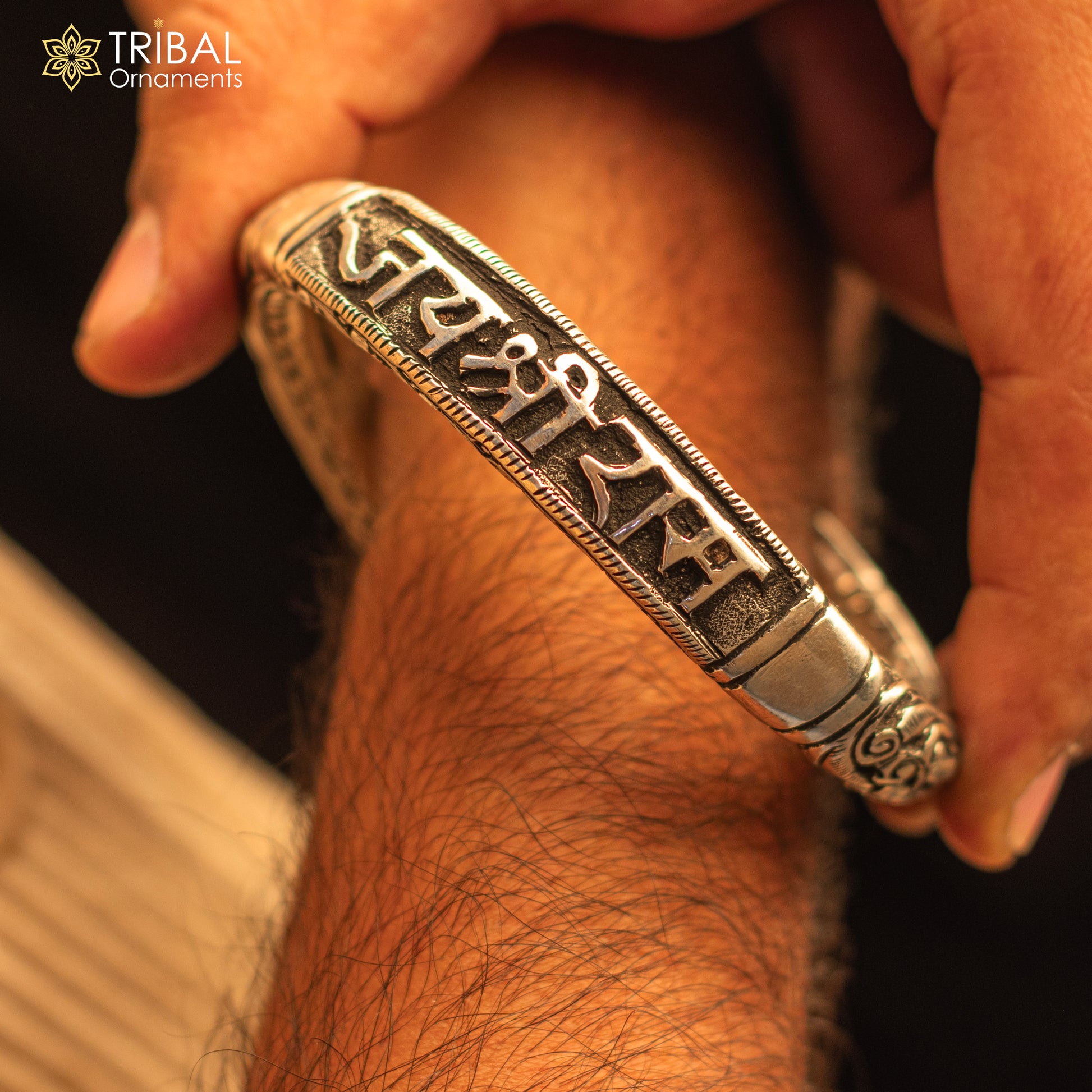 925 Sterling silver handmade chitai work "jai shree ram" lord rama mantra bracelet kada best divine unisex tribal ethnic jewelry nsk584 - TRIBAL ORNAMENTS