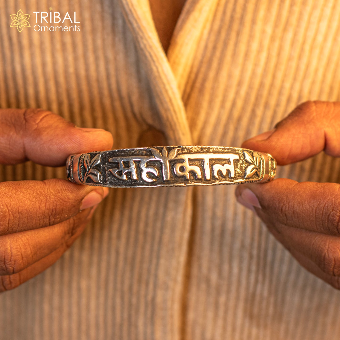 925 Sterling silver handmade chitai work lord Shiva "MAHAKAL" mantra bracelet kada best unisex tribal ethnic jewelry nsk784 - TRIBAL ORNAMENTS