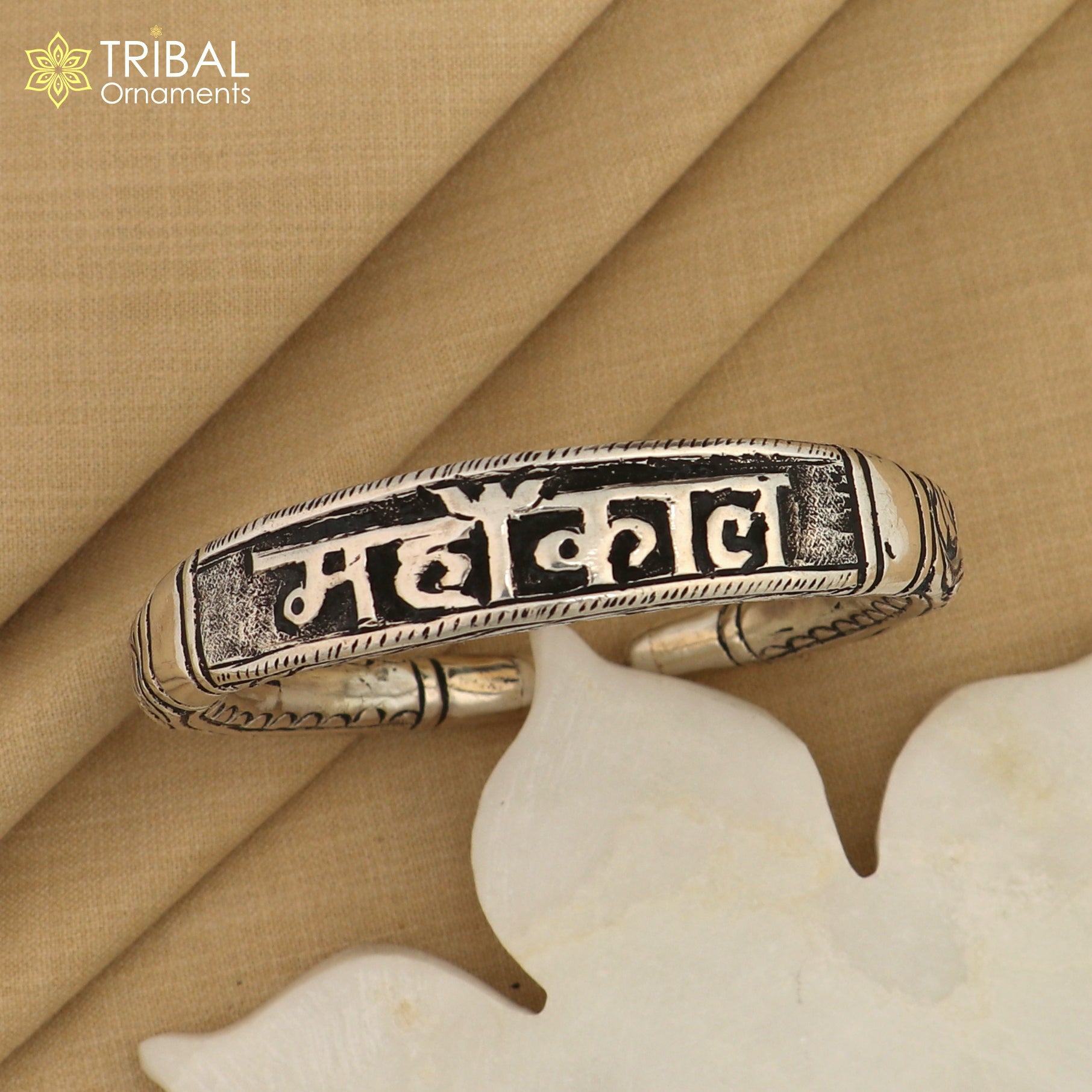 925 Sterling silver chitai work "MAHAKAL"shiva mantra bracelet kada unisex tribal ethnic jewelry nsk784 - TRIBAL ORNAMENTS