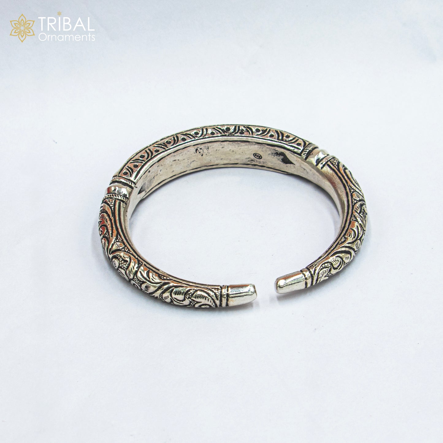 925 Sterling silver chitai work "om namah shivay" mantra bracelet kada jewelry nsk919 - TRIBAL ORNAMENTS