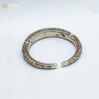 925 Sterling silver Chitai work bracelet with "Om Namah Shivay" mantra design, handcrafted tribal jewelry kada from TRIBAL ORNAMENTS