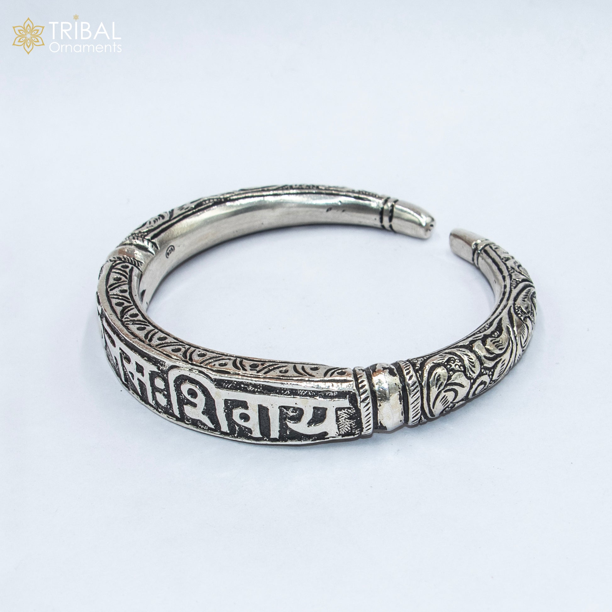 925 Sterling silver chitai work "om namah shivay" mantra bracelet kada jewelry nsk919 - TRIBAL ORNAMENTS