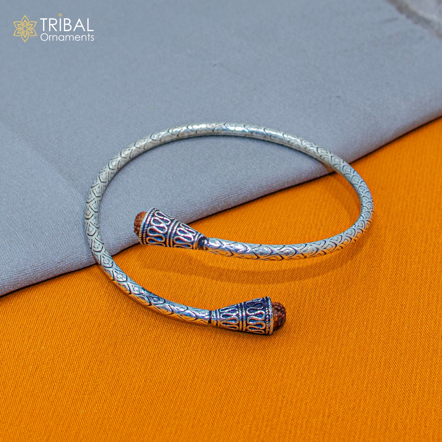 925 sterling silver handmade rudraksha kada bracelet unisex kada  nsk899 - TRIBAL ORNAMENTS