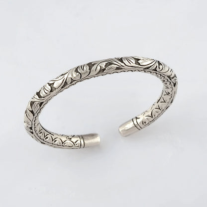 925 sterling silver chitai work wrist bangle cuff, ethnic tribal jewelry with intricate designs, crafted by TRIBAL ORNAMENTS