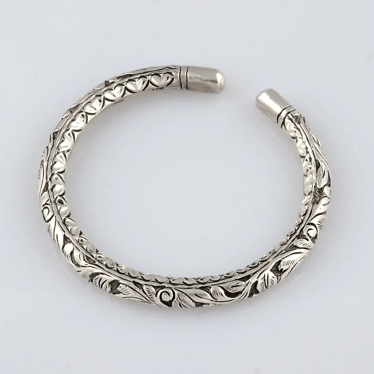 925 sterling silver chitai work tribal bangle cuff bracelet by TRIBAL ORNAMENTS featuring intricate ethnic jewelry design.