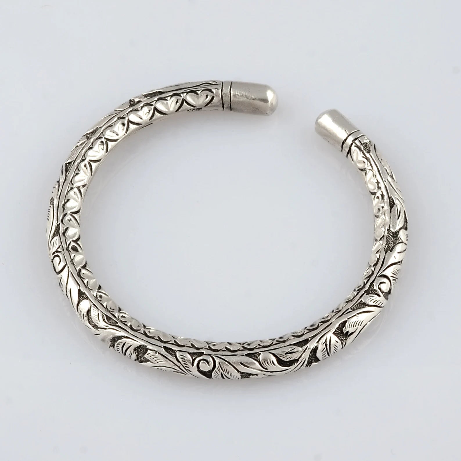 925 sterling silver chitai work tribal bangle cuff bracelet by TRIBAL ORNAMENTS featuring intricate ethnic jewelry design.