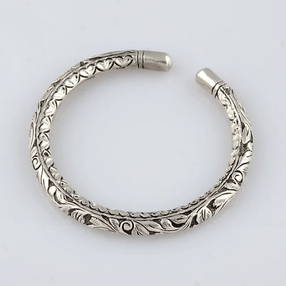 925 sterling silver chitai work tribal bangle cuff bracelet by TRIBAL ORNAMENTS featuring intricate ethnic jewelry design.
