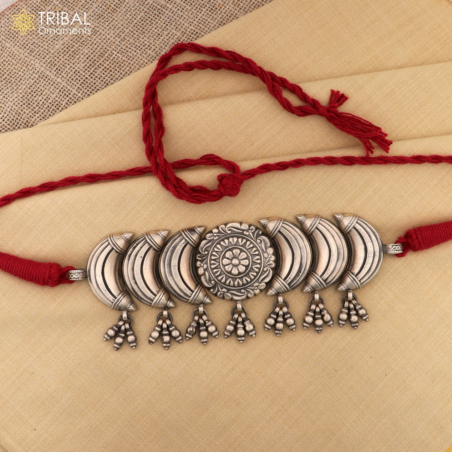 925 sterling silver choker flower design ethnic charm necklace tribal jewelry set734 - TRIBAL ORNAMENTS