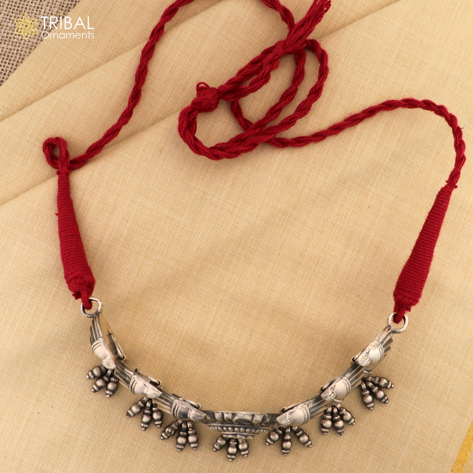 925 sterling silver choker flower design ethnic charm necklace tribal jewelry set734 - TRIBAL ORNAMENTS