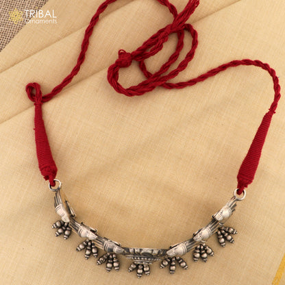925 sterling silver tribal choker necklace with flower design and ethnic charm, part of a tribal jewelry set.