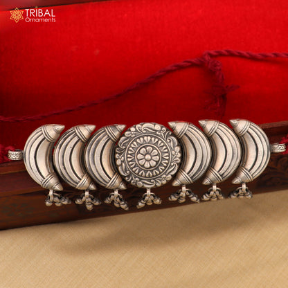 Sterling silver choker necklace with flower design and ethnic charm, tribal jewelry set by TRIBAL ORNAMENTS