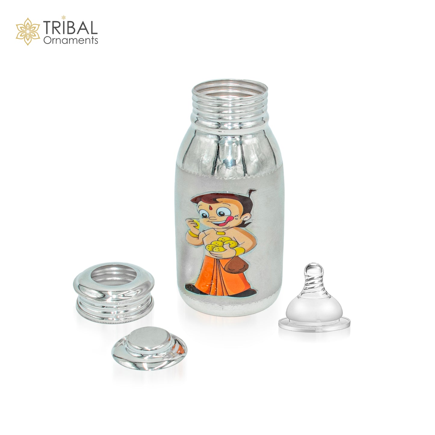 925 Sterling silver chota bheem cartoon design  baby feeder milk bottle/ baby water bottle/ best kids gifting article sv304 - TRIBAL ORNAMENTS