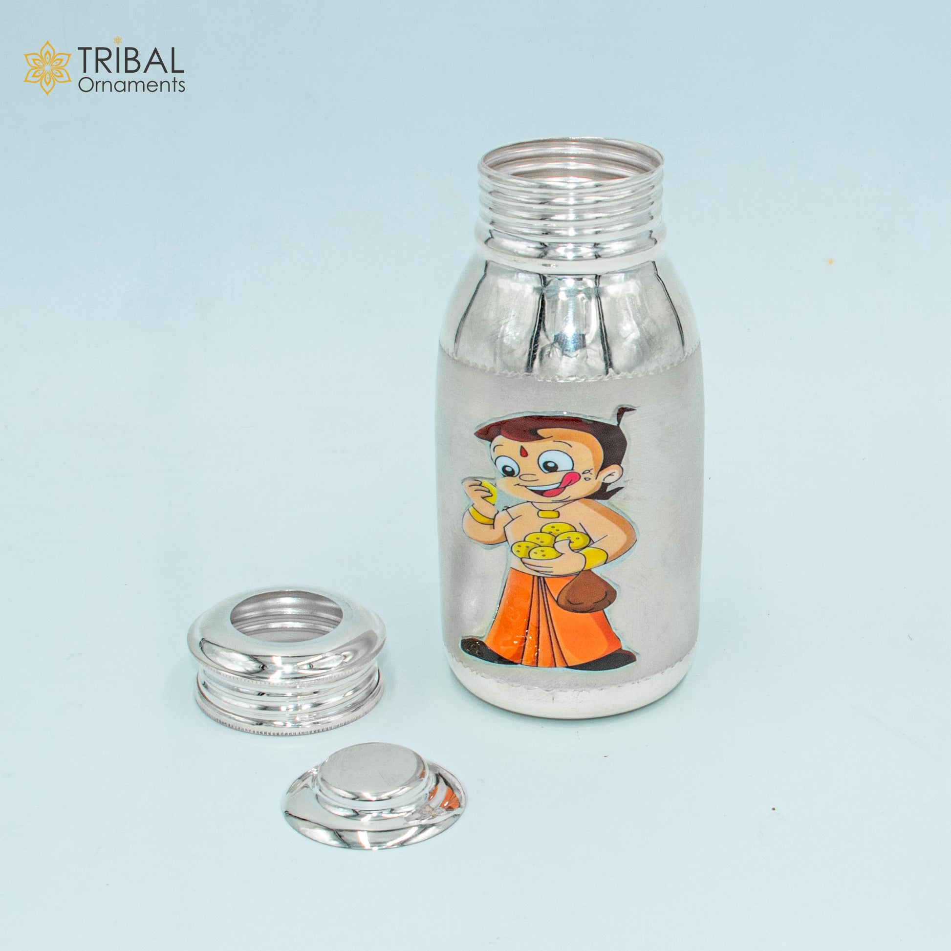 925 Sterling silver chota bheem cartoon design  baby feeder milk bottle/ baby water bottle/ best kids gifting article sv304 - TRIBAL ORNAMENTS