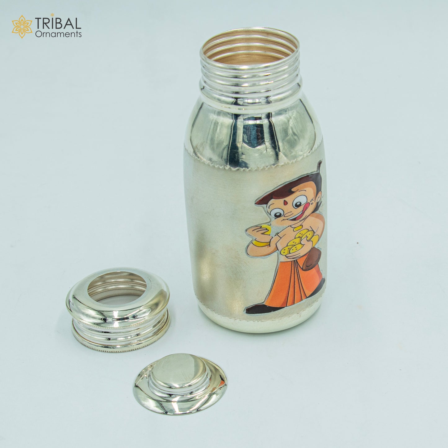 925 Sterling silver chota bheem cartoon design  baby feeder milk bottle/ baby water bottle/ best kids gifting article sv304 - TRIBAL ORNAMENTS