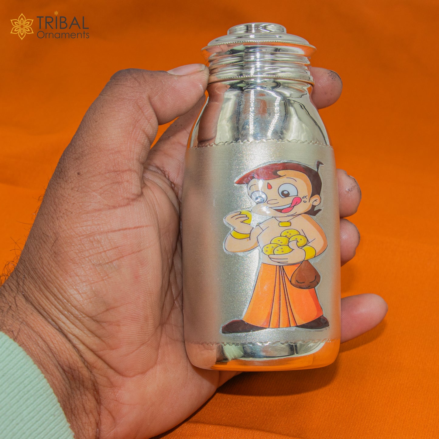 925 Sterling silver chota bheem cartoon design  baby feeder milk bottle/ baby water bottle/ best kids gifting article sv304 - TRIBAL ORNAMENTS