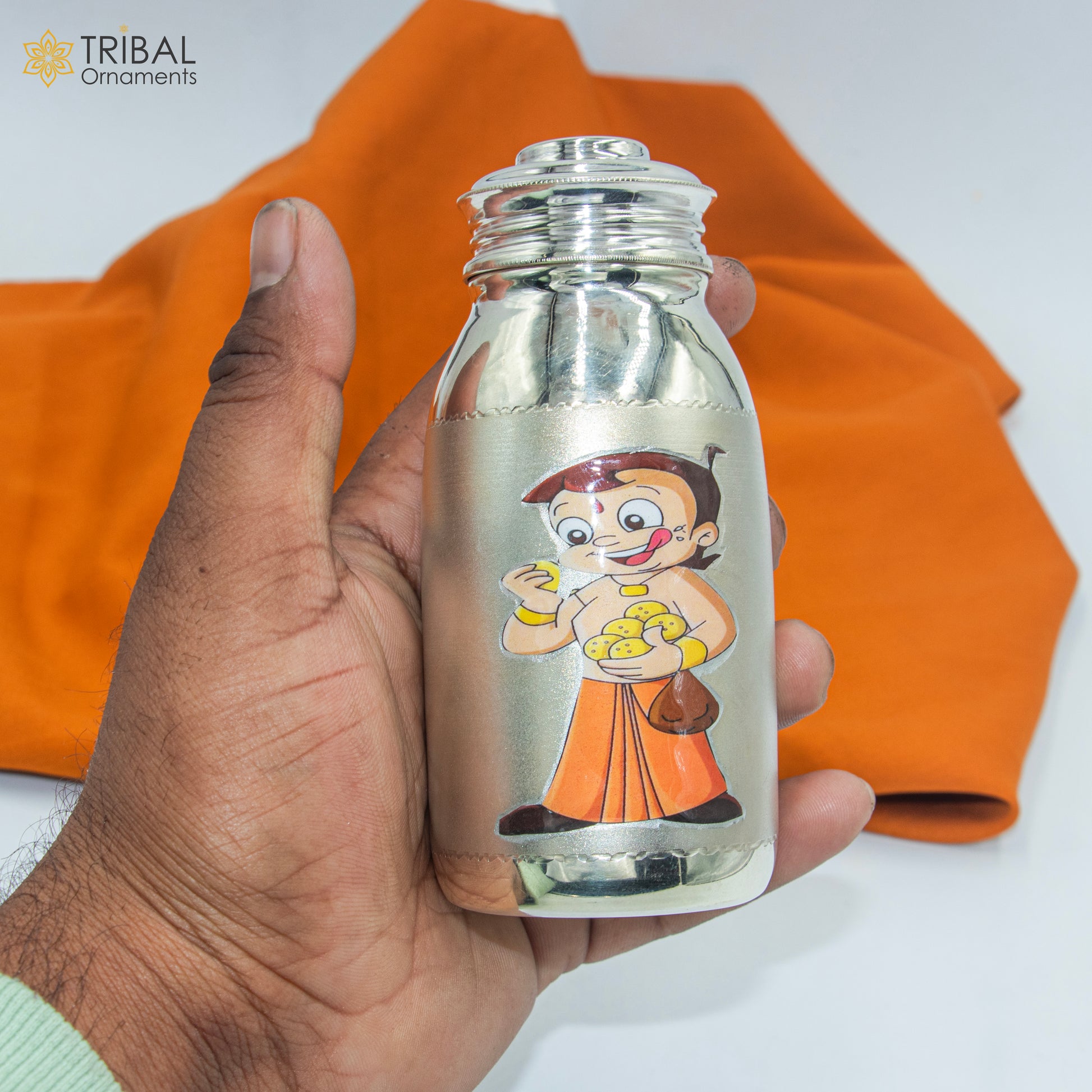 925 Sterling silver chota bheem cartoon design  baby feeder milk bottle/ baby water bottle/ best kids gifting article sv304 - TRIBAL ORNAMENTS