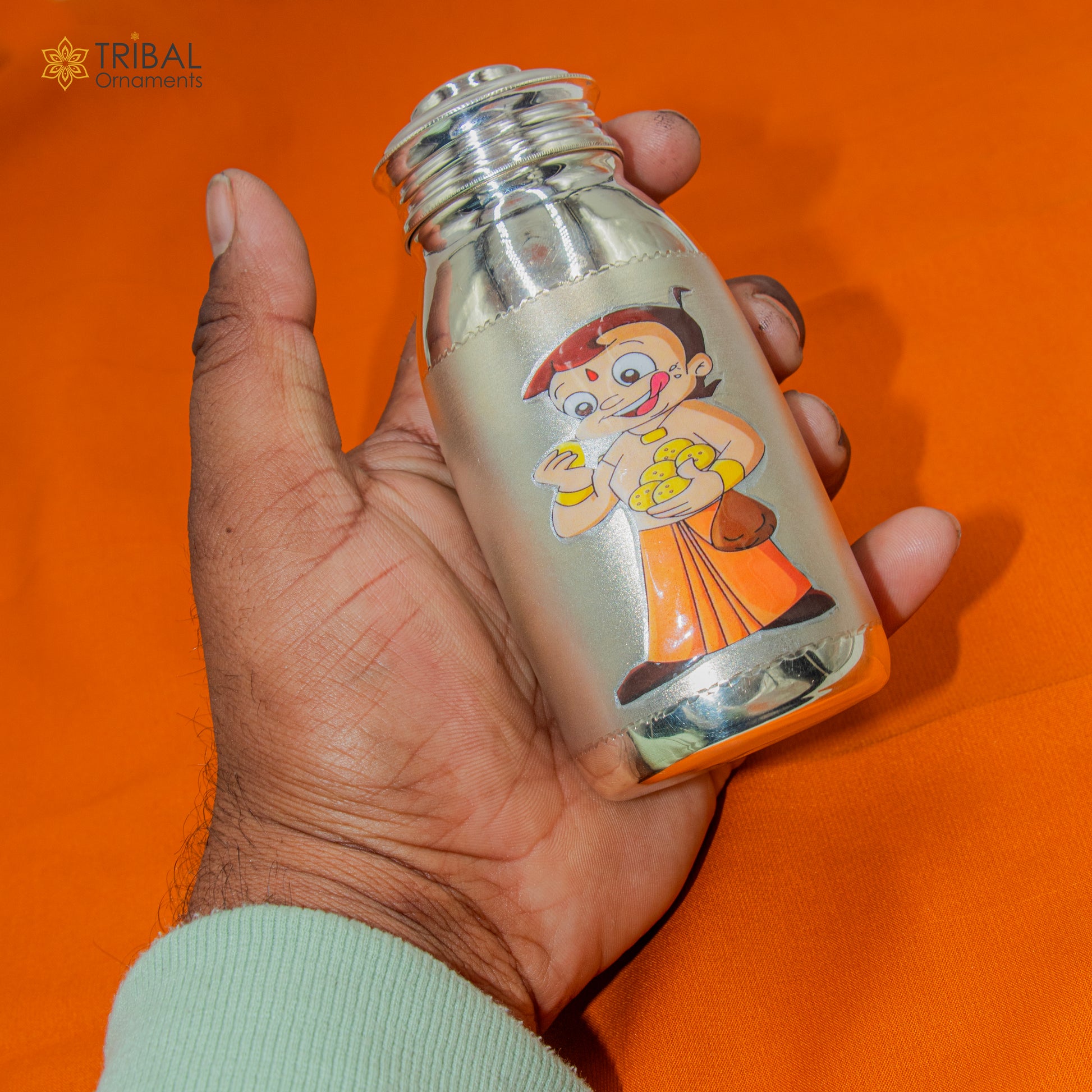 925 Sterling silver chota bheem cartoon design  baby feeder milk bottle/ baby water bottle/ best kids gifting article sv304 - TRIBAL ORNAMENTS