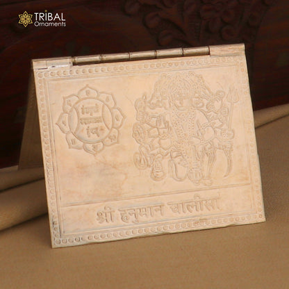 925 sterling silver Shree Hanuman Chalisa 4-page book in Hindi, a puja article by TRIBAL ORNAMENTS.