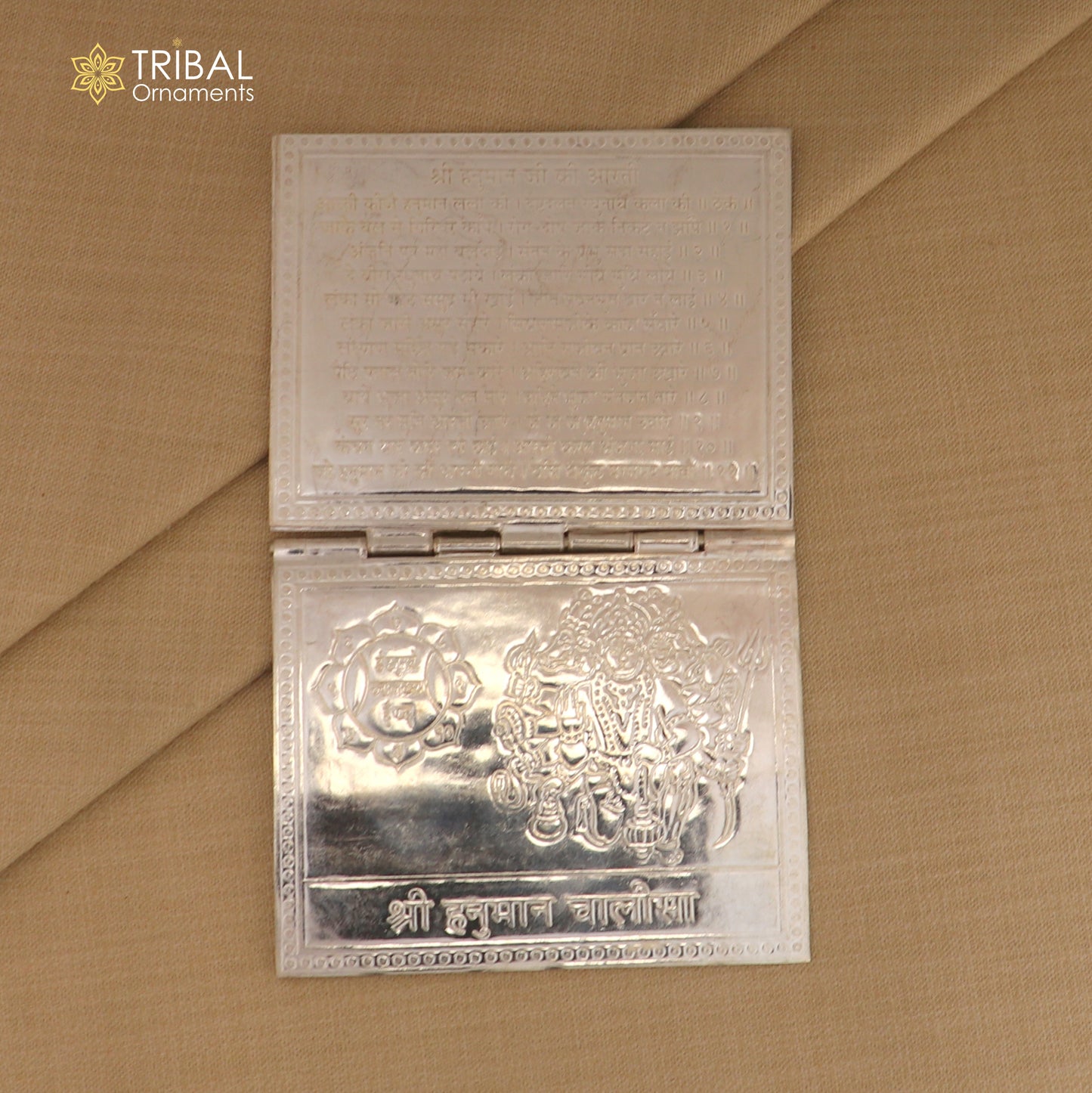 925 sterling silver complete Shree Hanuman Chalisa 4 page book In hindi , puja article su1376 - TRIBAL ORNAMENTS