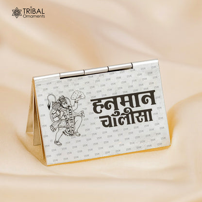 925 sterling silver Shree Hanuman Chalisa mini book in Hindi, small 4-page puja article by Tribal Ornaments.