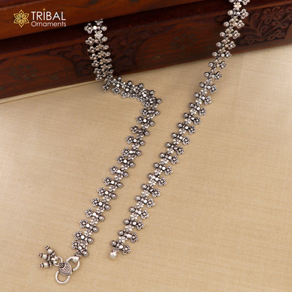 Sterling silver tribal anklet bracelet featuring intricate designs, ideal for foot jewelry, belly dance, and ethnic fashion.