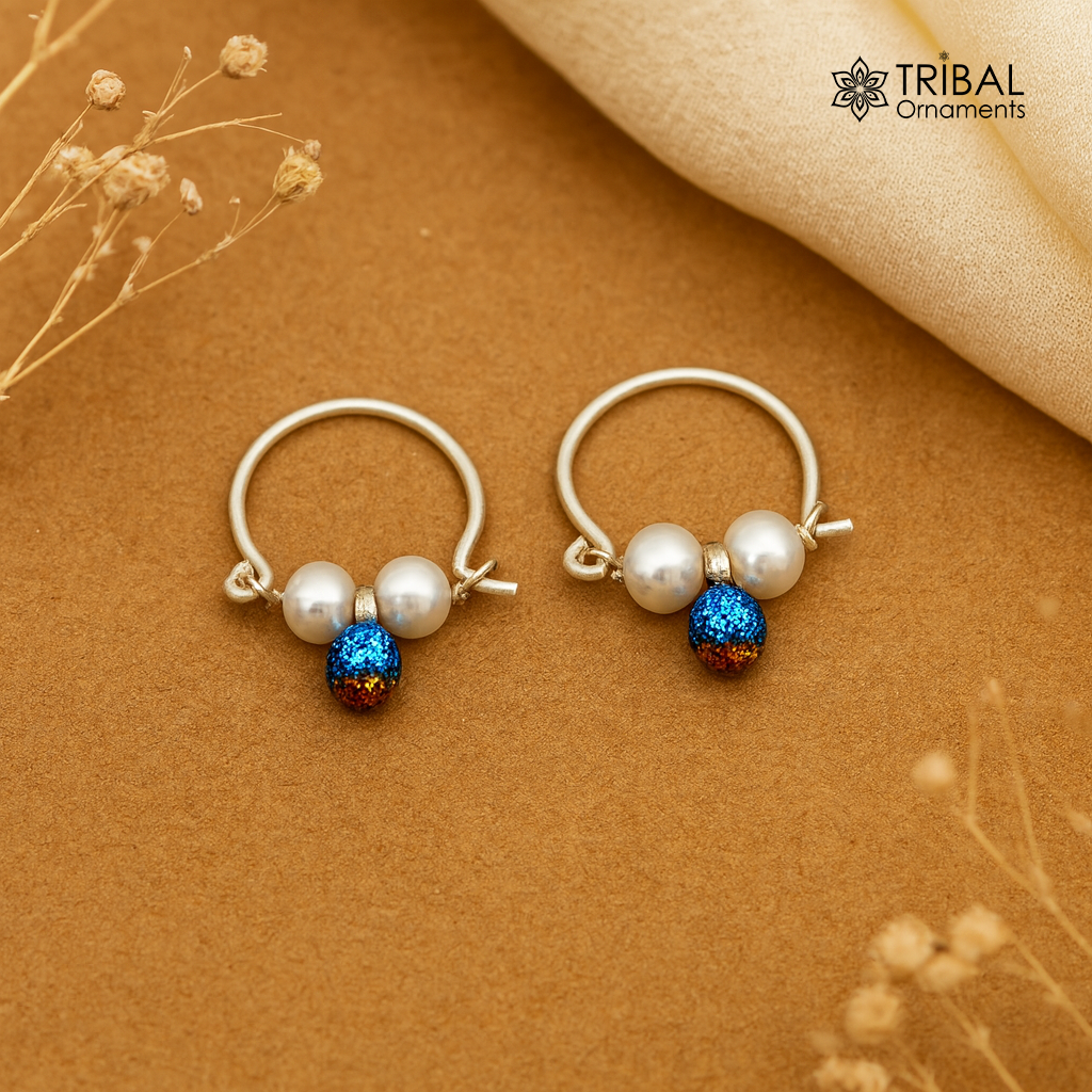 925 sterling silver custom made hoops earring, gorgeous hanging pearls drops hoops earring, stunning brides gifting jewelry s909 - TRIBAL ORNAMENTS
