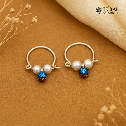 925 sterling silver custom made hoops earring, gorgeous hanging pearls drops hoops earring, stunning brides gifting jewelry s909 - TRIBAL ORNAMENTS