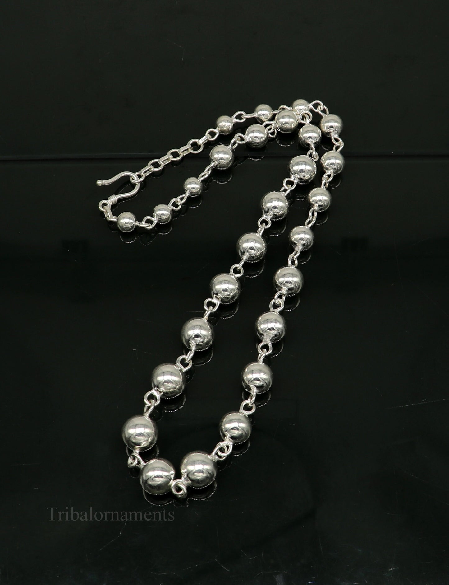 Sterling silver beaded necklace by TRIBAL ORNAMENTS, customized for brides or anniversaries, featuring tribal jewelry design.