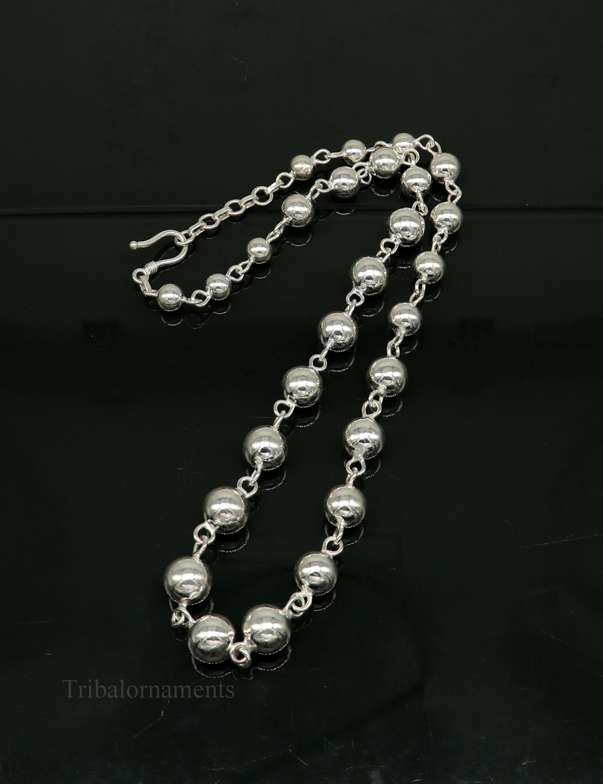 Sterling silver beaded necklace by TRIBAL ORNAMENTS, customized for brides or anniversaries, featuring tribal jewelry design.