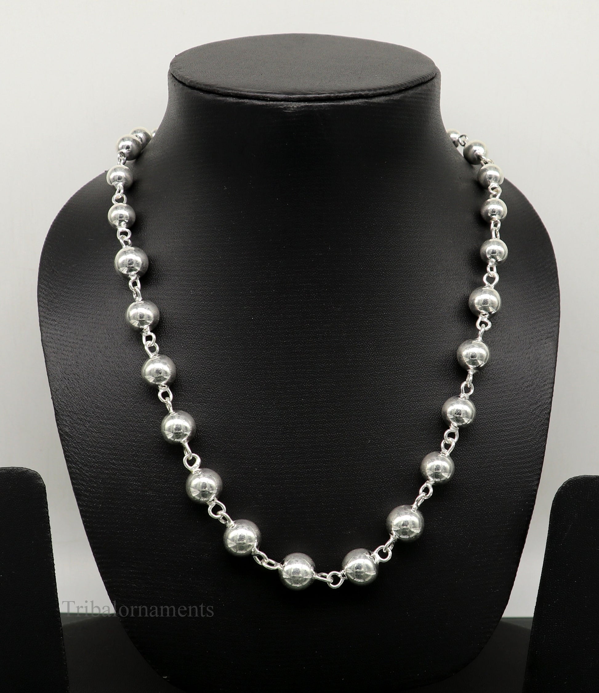 925 sterling silver customized beaded necklace by TRIBAL ORNAMENTS, featuring intricate tribal design perfect for brides and anniversaries.