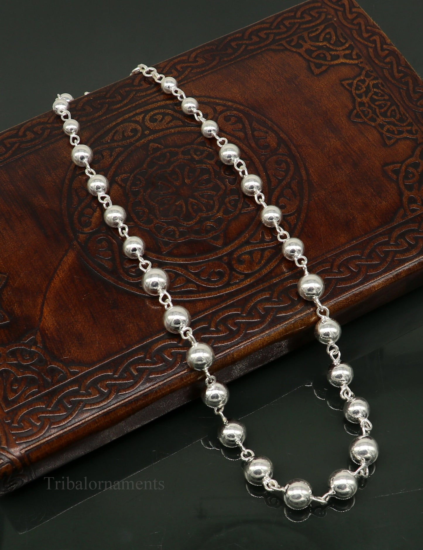 925 sterling silver customized beaded necklace by Tribal Ornaments, elegant tribal jewelry for brides and anniversaries.