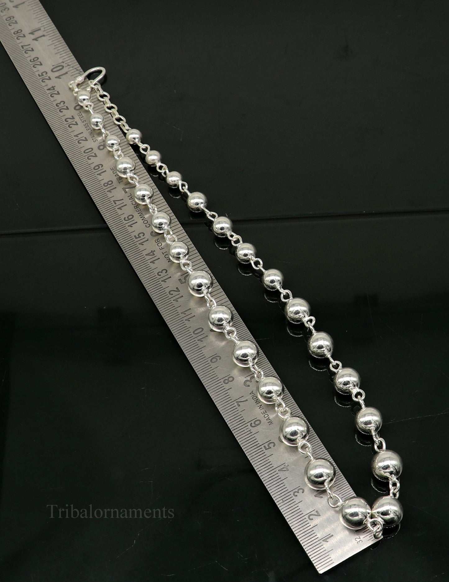 925 sterling silver customized beaded necklace by TRIBAL ORNAMENTS, featuring intricate tribal bead design for bridal or anniversary gift