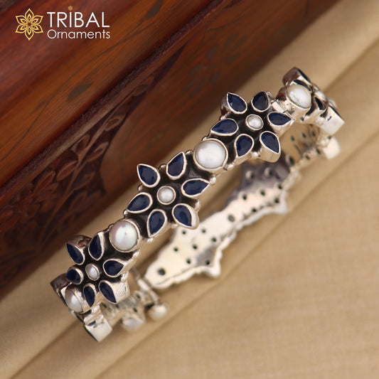 925 sterling silver customized design green cut stone bangle bracelet gorgeous vintage tribal jewelry nba164 - TRIBAL ORNAMENTS